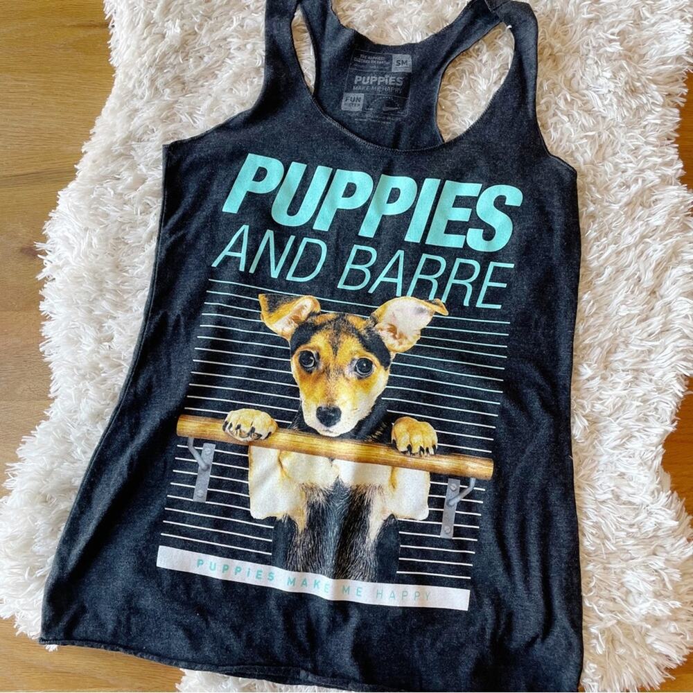 Puppies Make Me Happy Puppies Barre workout tank top womens size small S gray